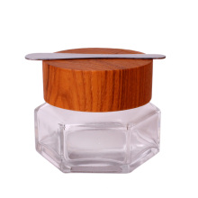 50ml Hexagonal glass mask  bottle with wood lid